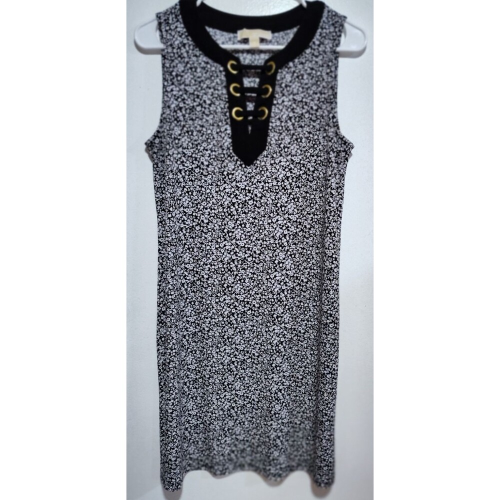 Michael Kors Womens Black & White Dress Size M STRETCH Floral Sleeveless Laced